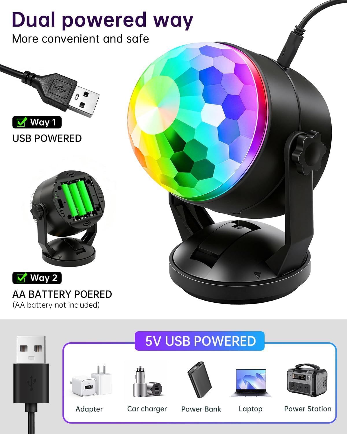 Luditek 4-Pack Disco Ball Light, Sound Activated DJ Strobe Light w/Remote, Battery Powered USB, Portable Party Supplies for Indoor Large Home Room Dance Karaoke Christmas Decorations