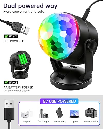 Vista 7 de Luditek Luces de fiesta de bola de discoteca activadas por sonido, alimentadas por batería, portátil, luces estroboscópicas de baile de karaoke