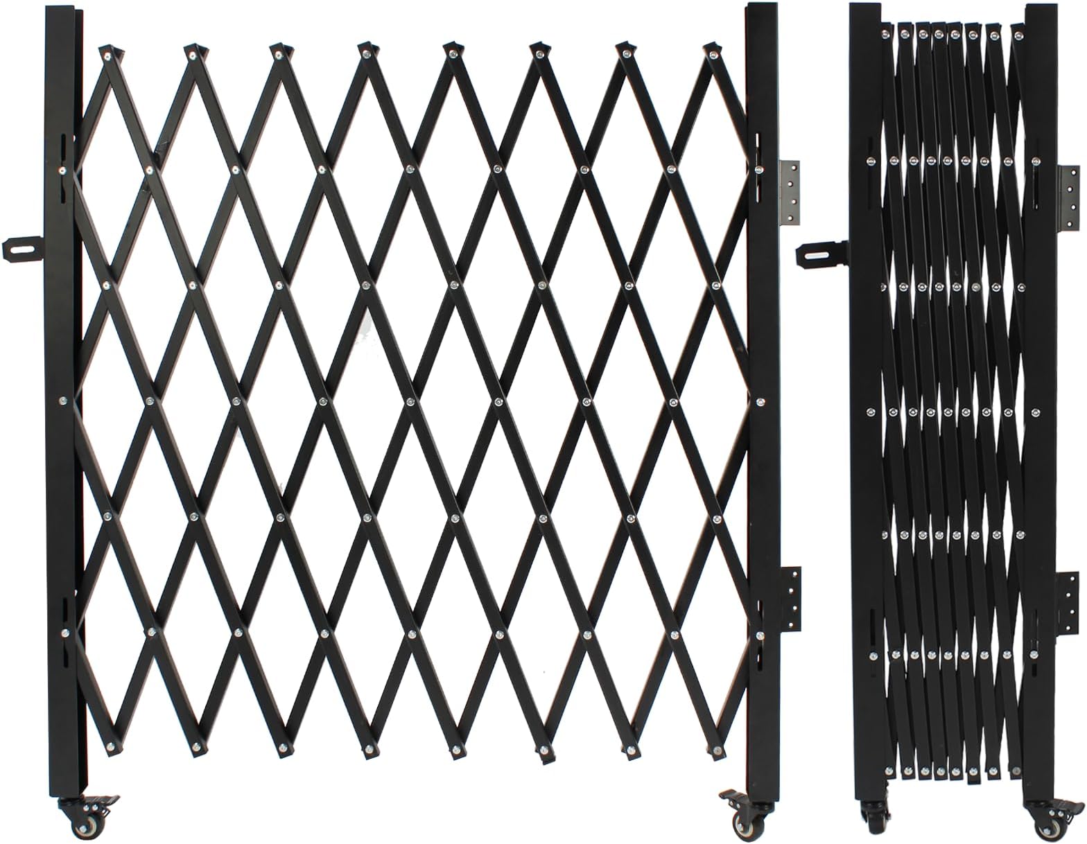 Single Folding Security Gates 72"W x 50"H Accordion Gate, Folding Door Expand Gate, Metal Expandable Fence 360°Rolling Expanding Outdoor Security Scissor Gate for Courtyards, Garages, Gardens