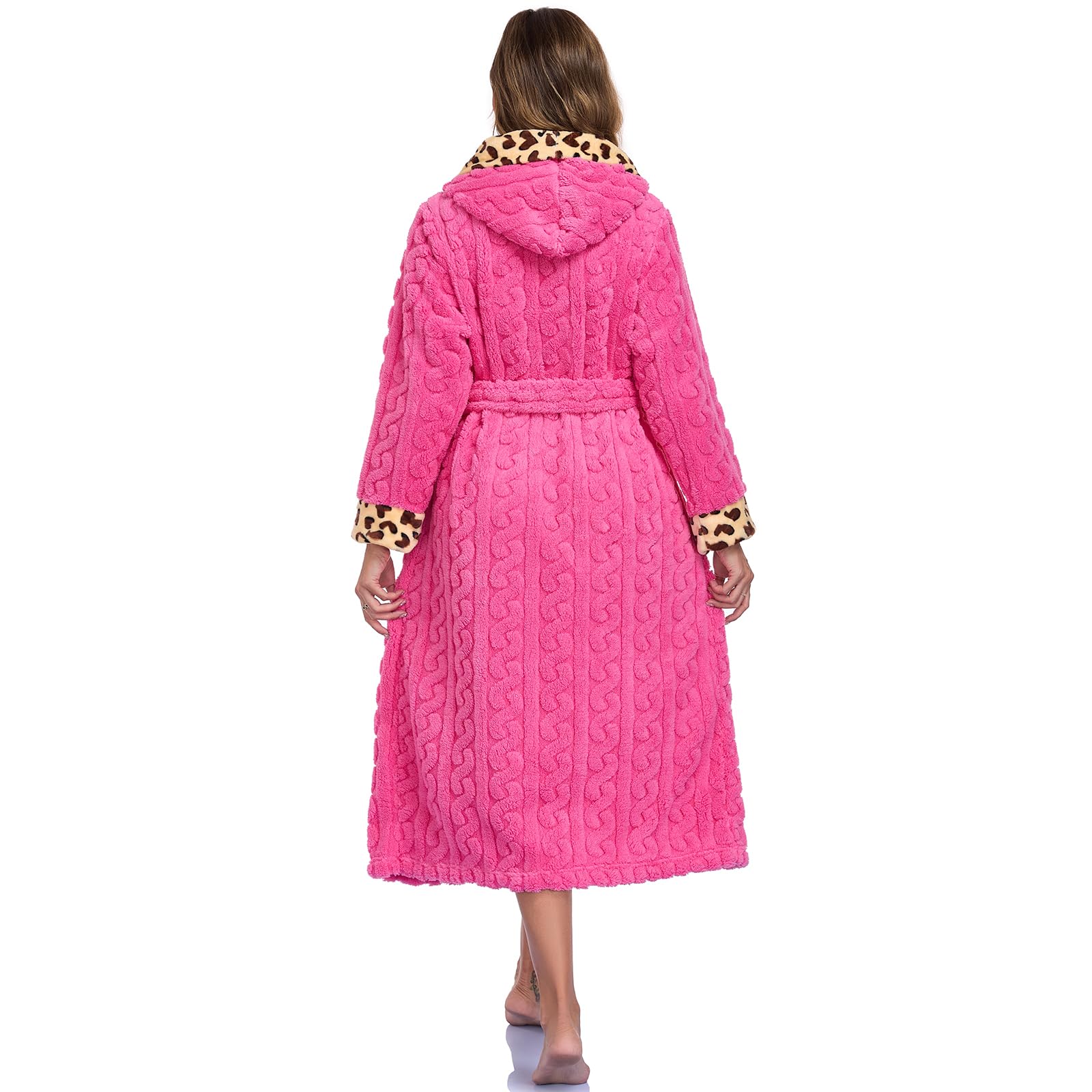 RONGTAI Accappatoio Donna con Cappuccio in Pile Loop, Stampa Leopardata - Morbido, Caldo ed Elegante, Tendenza Moda per Casa, SPA e Regalo
