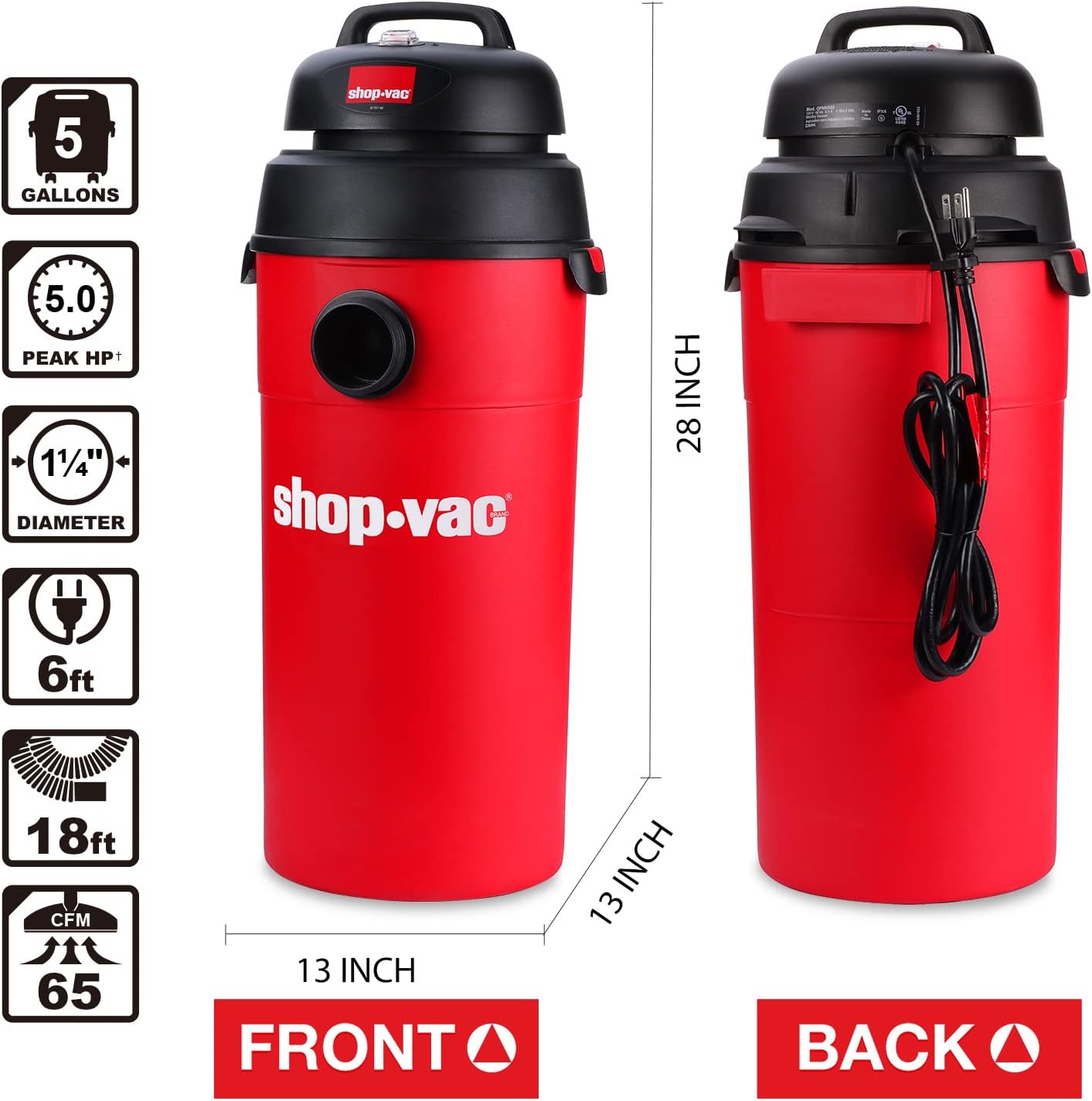 Buy ShopVac 5 Gallon 5.0 Peak HP Wet/Dry Vacuum, Wall Mountable