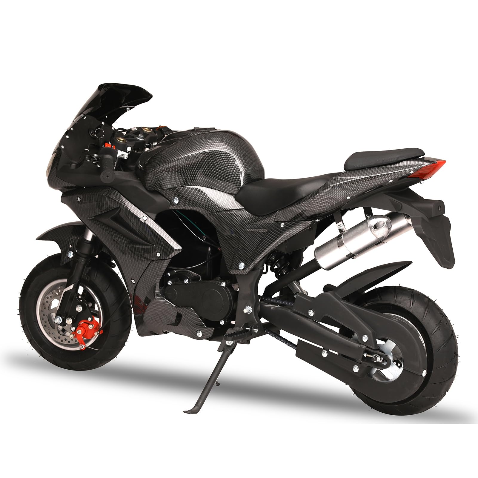 joukares Kids Dirt Bike, 49cc 4-Stroke Mini Motorcycle, Mini Motorbike, Pocket Rocket Bike with High Brightness Dual Headlights, Rubber Handlebar, Max Speed 25mph, Load Bearing 221 Lbs Black