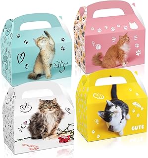 QYCX Cat Gift Bags, Cat Party Favor Boxes, Kitten Paper Goodie Candy Treat Bags Party Favor Bags Cat Birthday Treat Bags Paper Boxes Candy Chocolate Containers Holders for for Kids Birthday Pet Adoption Cat Theme Party Decoration Supplies Favors Christmas Candy Bags Kitten Themed Goodie Bags