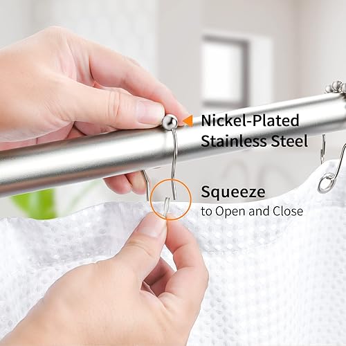 Miniatura 4 de MitoVilla Anillos de acero inoxidable para cortina de ducha, ganchos de ducha de níquel para forro de cortina de ducha, bolas rodantes, anillos de