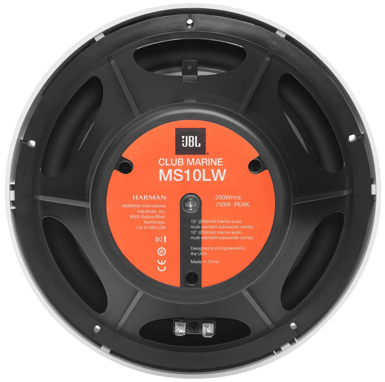 JBL - Subwoofer audio multi-elemento Marine Series 10" (250mm) con illuminazione RGB 250W - Bianco