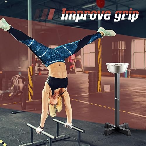 Miniatura 6 de Gisafai Soporte de tiza portátil de acero inoxidable de 20 x 20 x 38 pulgadas con cuenco de 23 x 7 pulgadas para gimnasia, levantamiento de pesas,