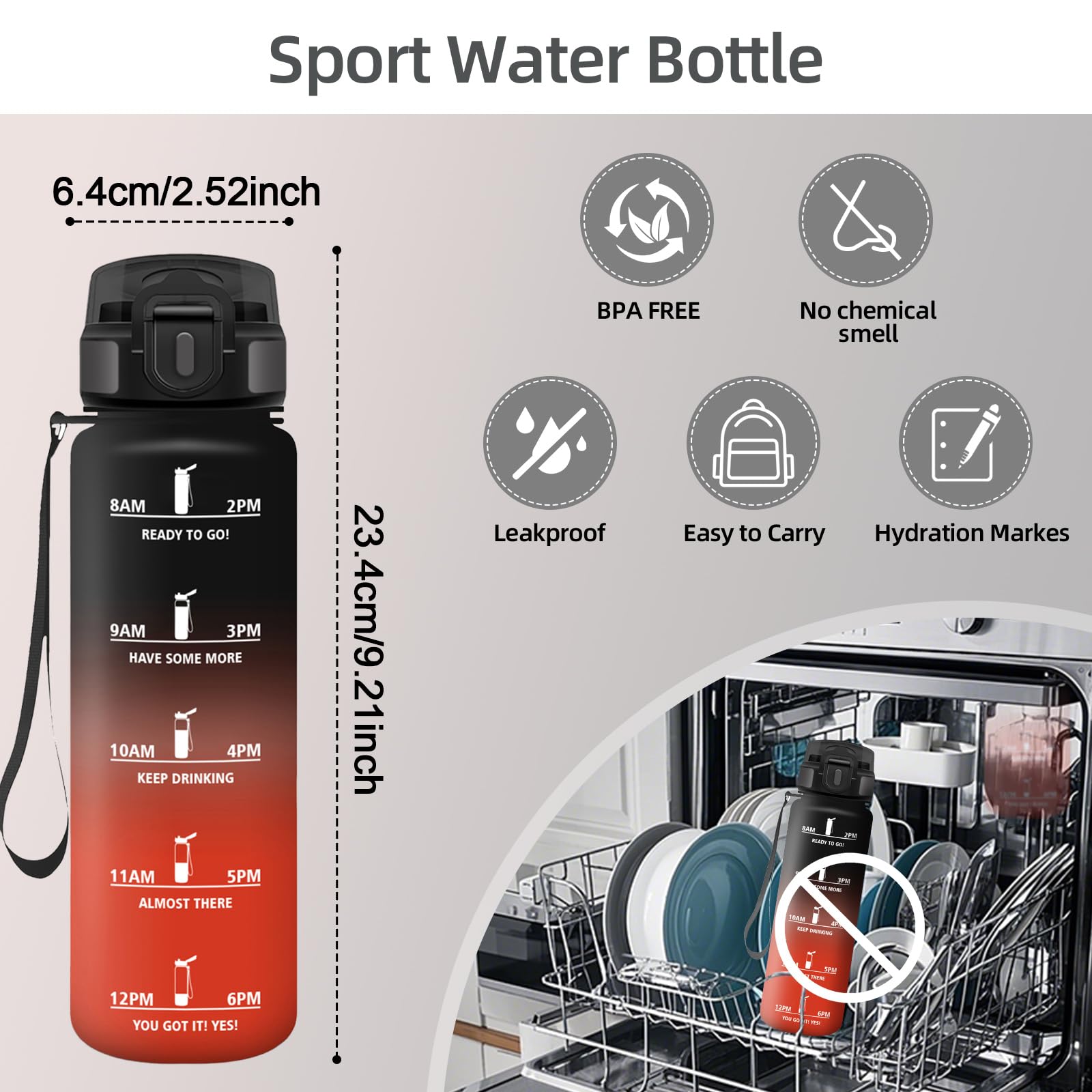 HoneyHolly Borraccia, 500ML A prova di perdite Borraccia Motivazionale, Riutilizzabile Borraccia Bambini, Semplice e Portatile, Bottiglia Acqua per Corsa, Bicicletta, Lavoro, Scuola, Borracce