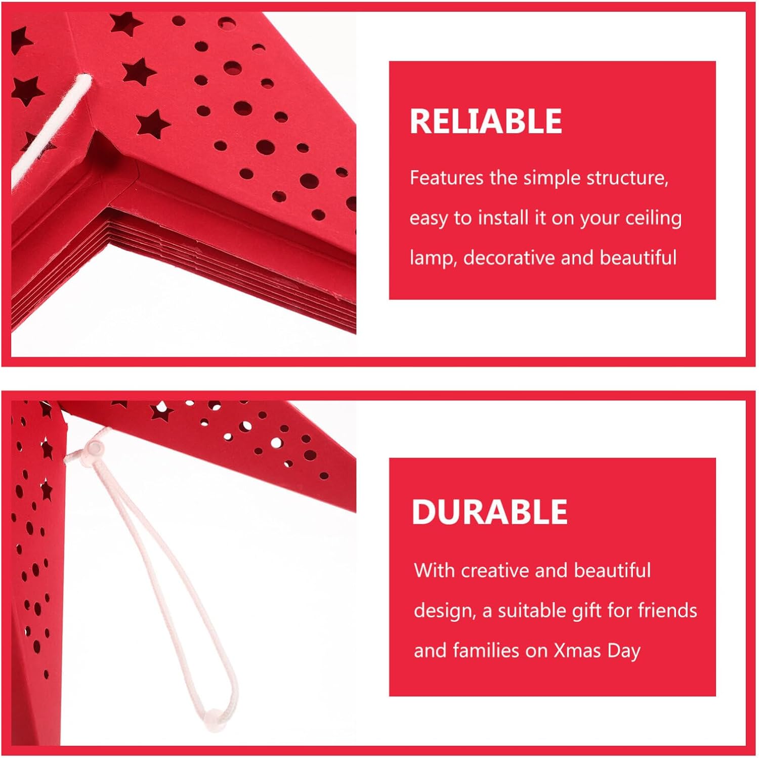 3PCS Paper Star Lantern Lamp Shade Christmas Stars Hanging Garland Large Hollow Out Xmas Tree Topper Foldable New Year Wedding Party Holiday Birthday Dercoration for Indoor and Outdoor 20in (Red)