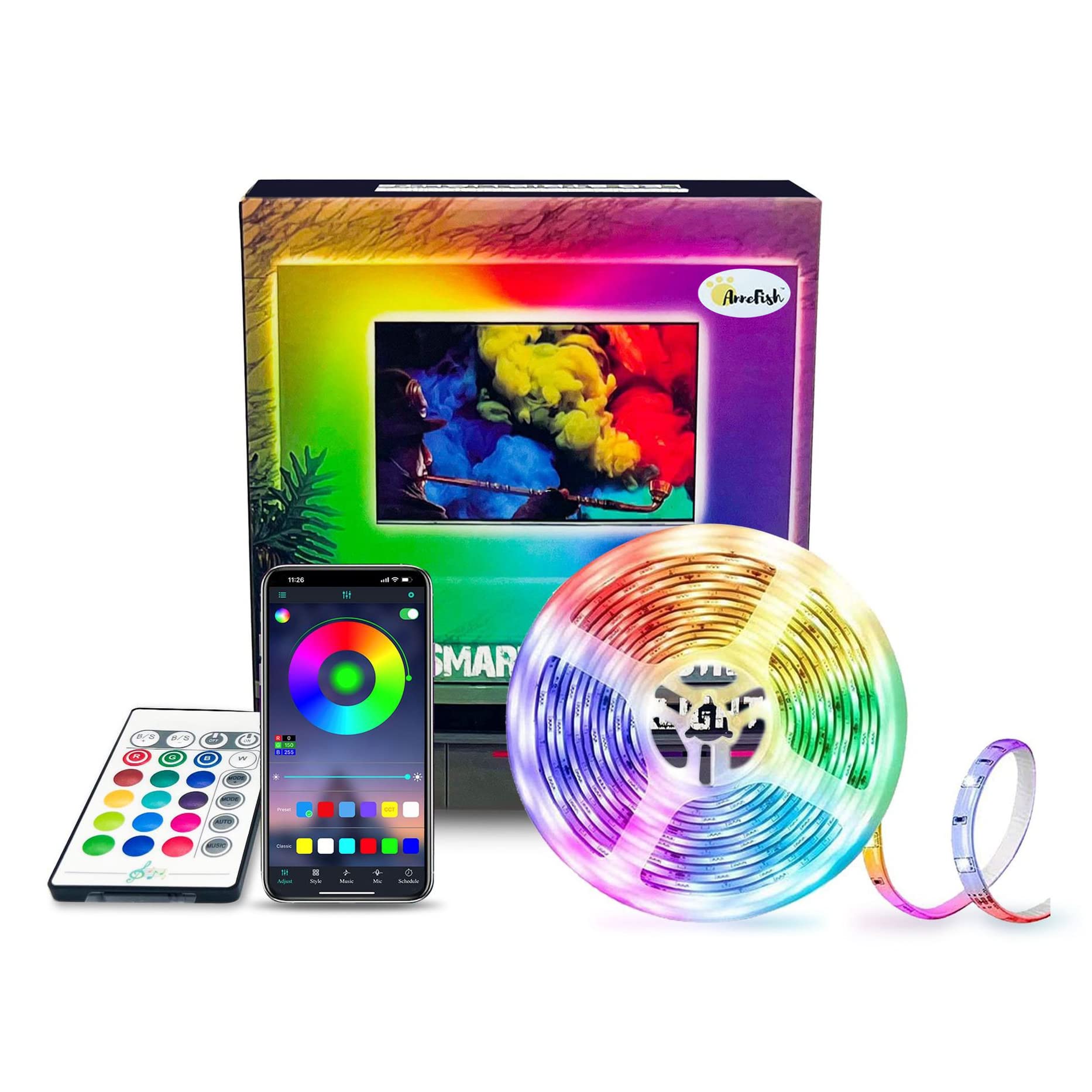 AnneFish 5m 90LEDs Smart LED Strip Lights Compatible with APP & Remote Control, Music Sync RGB Colors Change TV Led Lights for Bedroom, Party and Home Decoration(not supported Alexa&Google assistant)