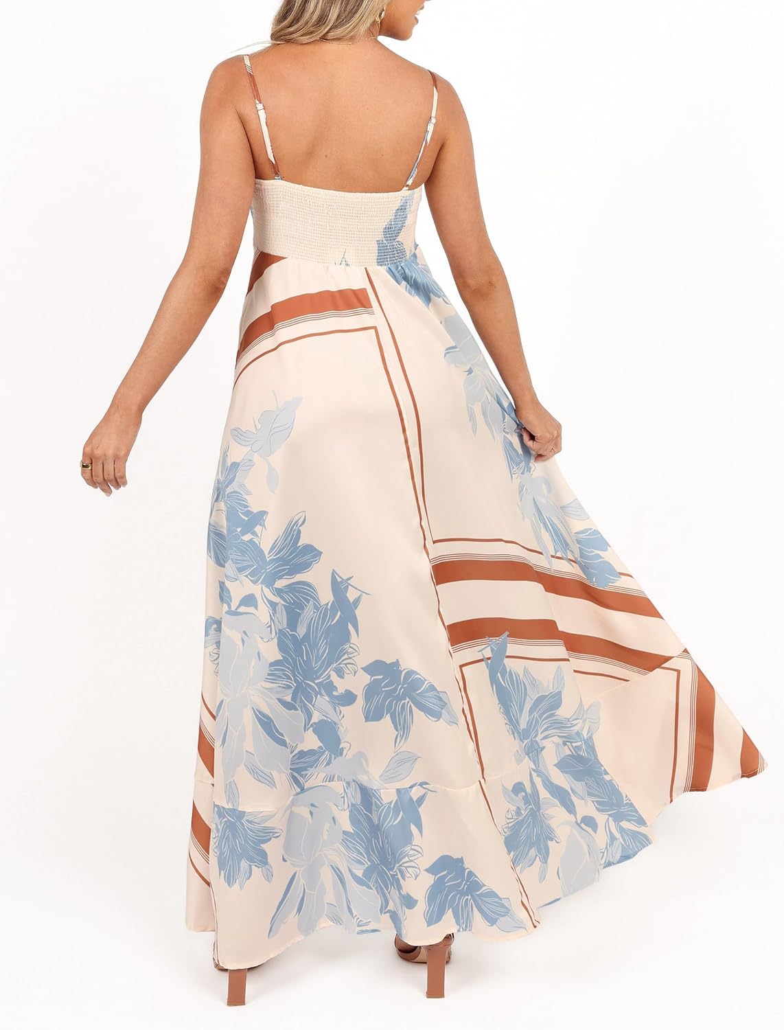 Women Spaghetti Strap Maxi Dress Colorful A Line Swing Long Smocked Picnic Dress Boho Beach Vacation Sundress - Image 5