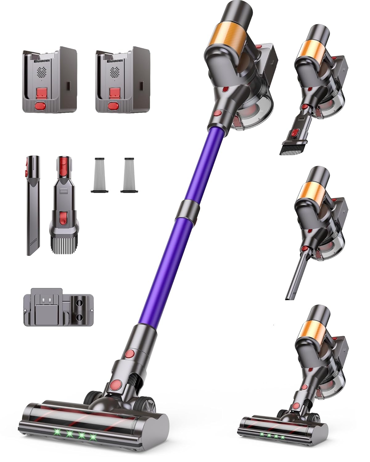 Cordless Vacuum Cleaner 2 Batteries 120 Mins Runtime 600W 50KPA Stick Vacuum with Self-Standing Tangle-Free Brush LED Display