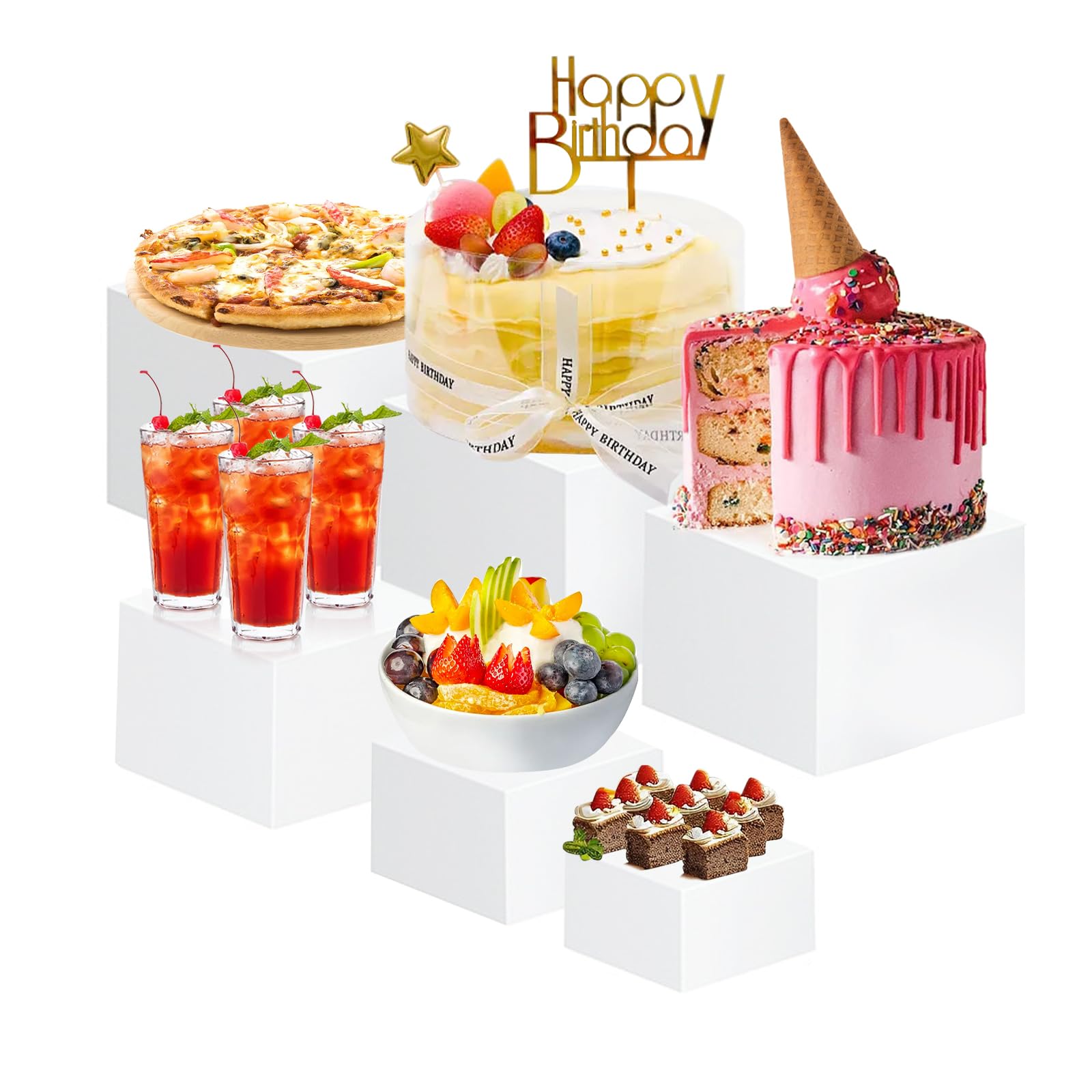 Presentoir Aperitif Buffet Cube, Presentoir a Gateau en Acrylique, Presentoir Parfum, Supports de Buffet Mariage pour Traiteur, Dessert, Bijoux, Figurines, Bonbons, Aliments (Blanc, 5-10in)