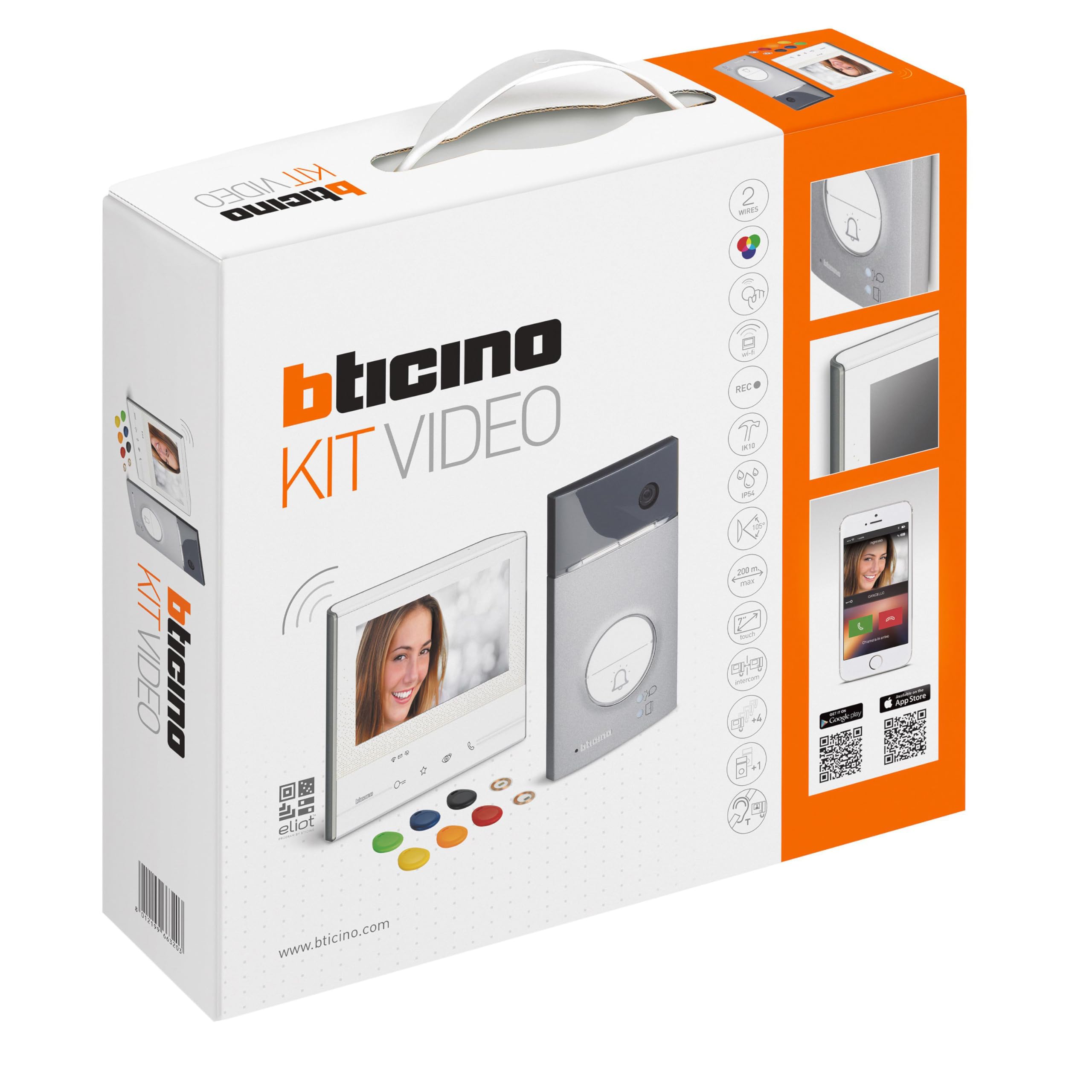 Bticino 363911 KIT VIDEOCITOFONO WIFI MONOFAMILIARE, 1 Pulsantiera Esterna con Campanello e Telecamera + 1 Monitor Interno 7"" Touchscreen con Vivavoce, Contrabile da App, Espandibile per Bifamiliare