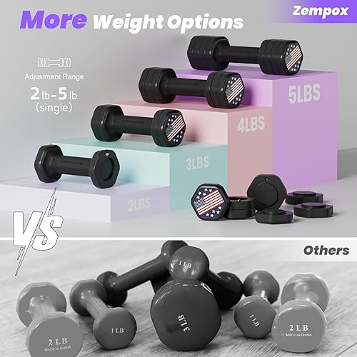 Miniatura 3 de Zempox Adjustable Dumbbell Set of 2, 4 in 1 Hand Weights for Women at Home, 5 lb Weights Dumbbells set of 2, Each 2lb 3lb 4lb 5lb with TPU Soft