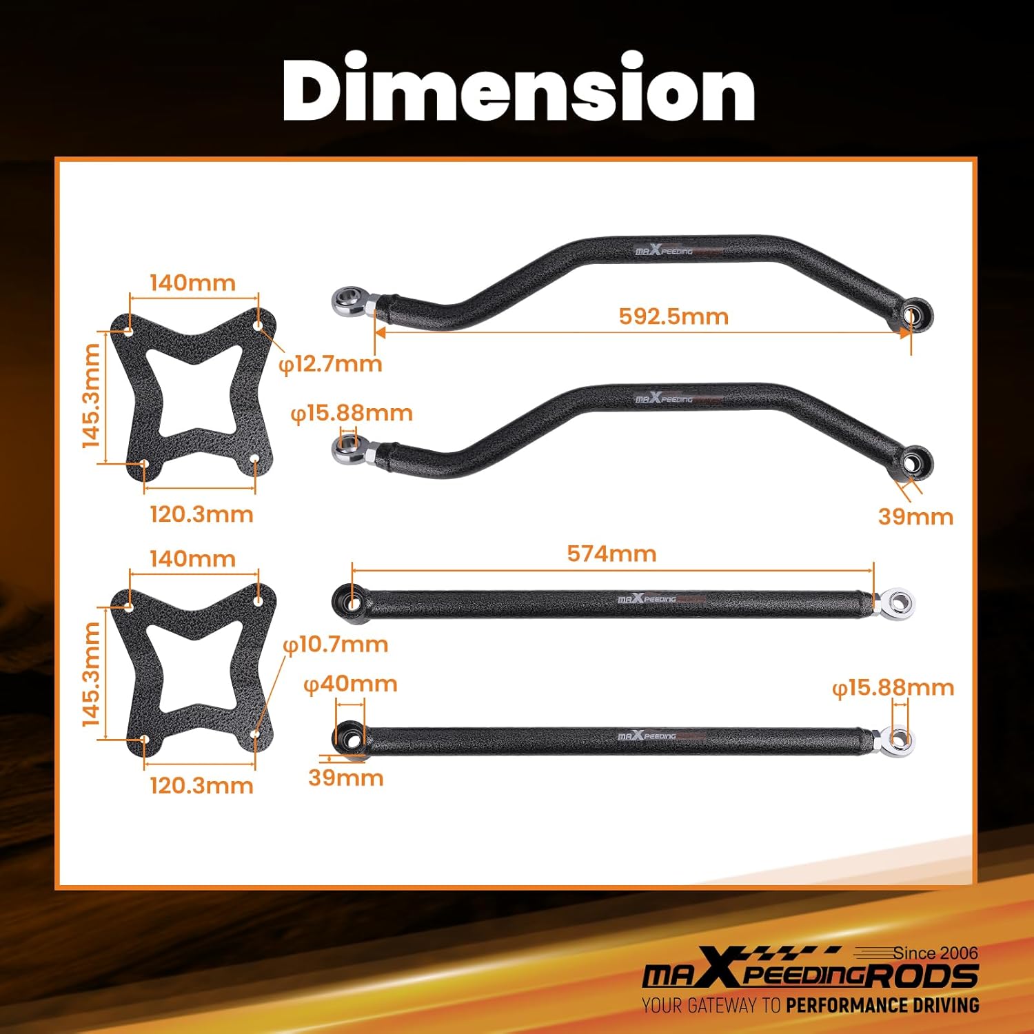 maXpeedingrods High Clearance Rear Radius Arms for 2014+ Polaris RZR XP 1000 / XP 4 1000, Heavy Duty Steel Rods