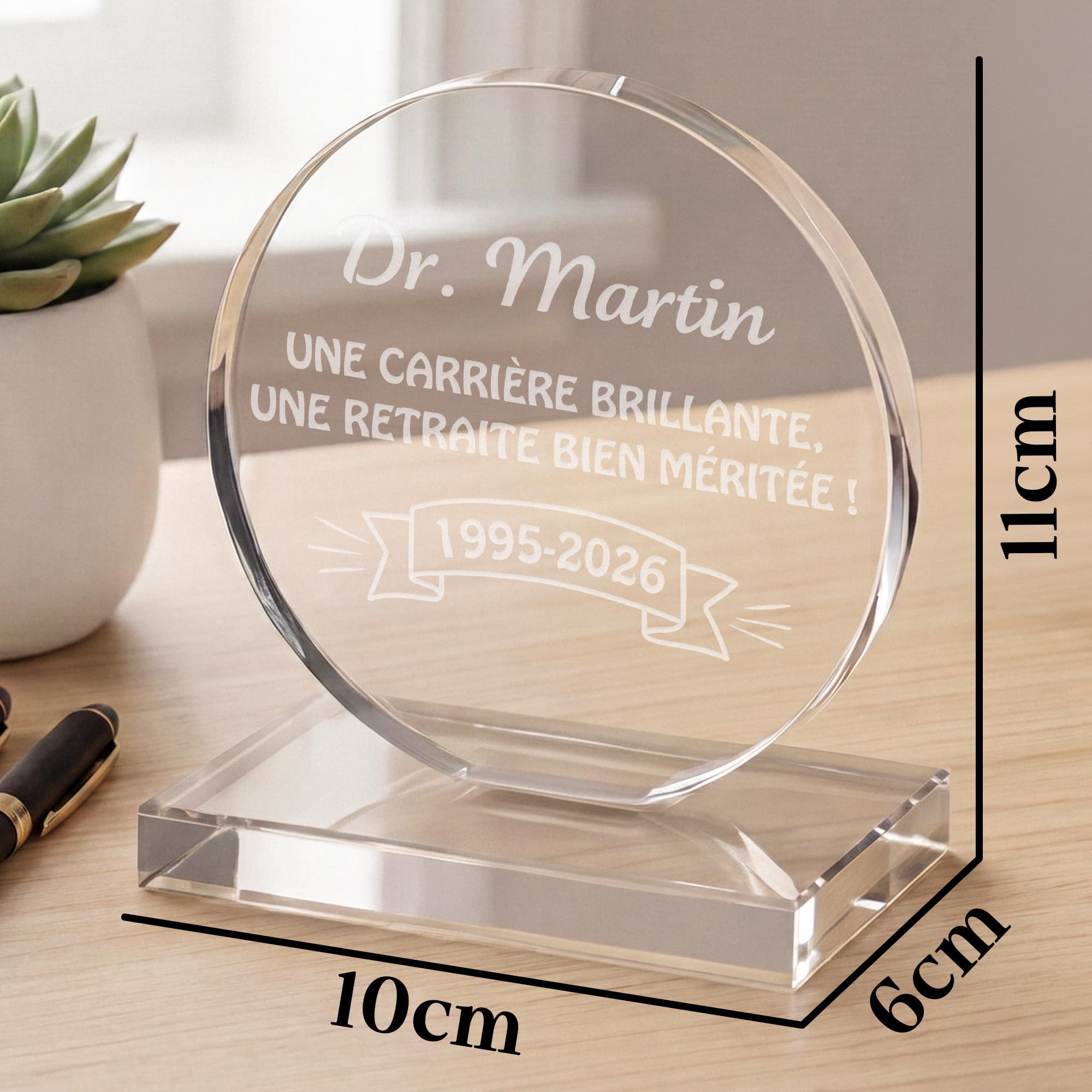 KDO MAGIC - Trophée Personnalisable - Coffret Cadeau Inclus - Trophée Verre personnalisé - Texte, prénom ou Date gravé - Retraite, Récompense, Sport