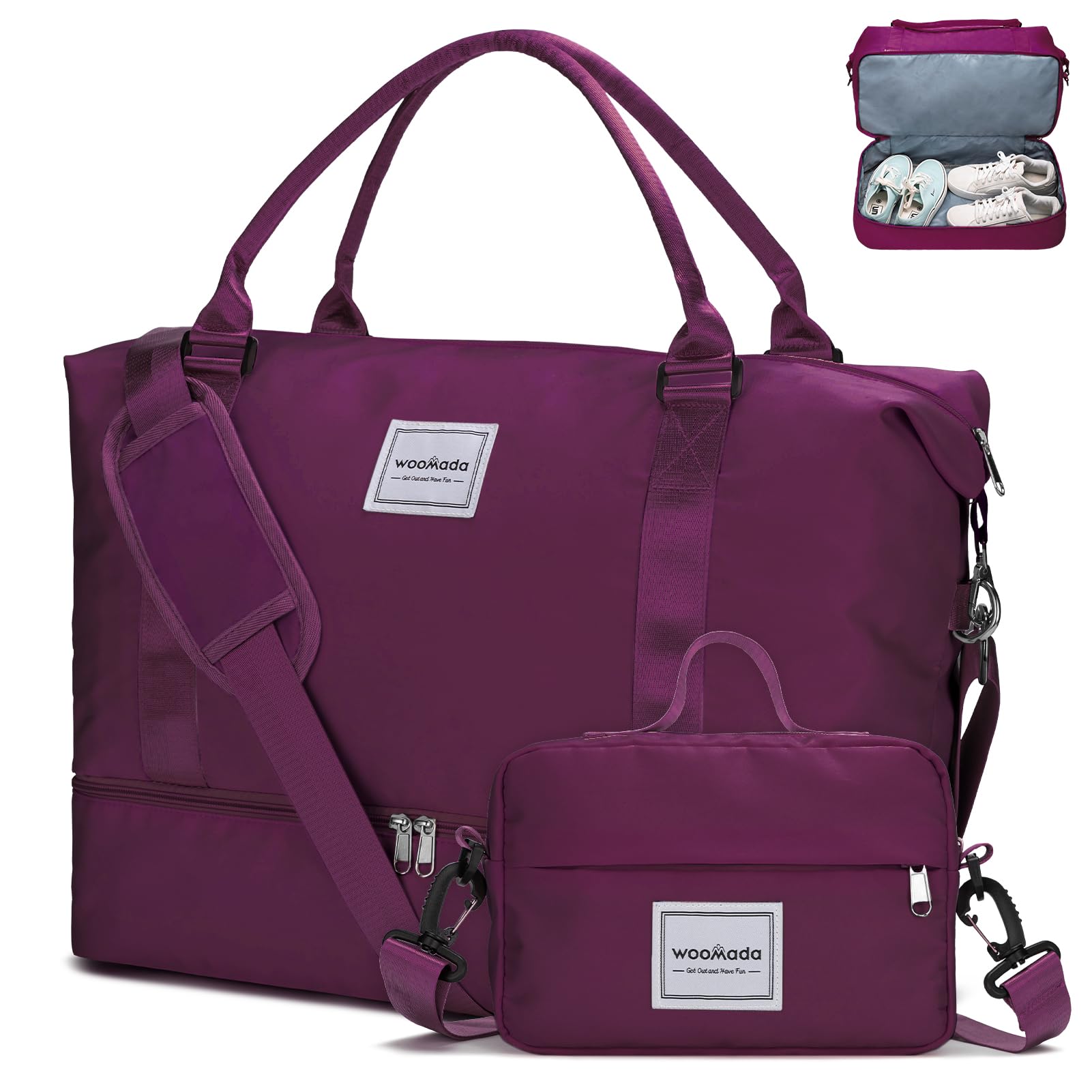 WOOMADA Weekender Bag for Women,Travel Carry On Bag with Shoe Compartment with Toiletry Bag(purple)