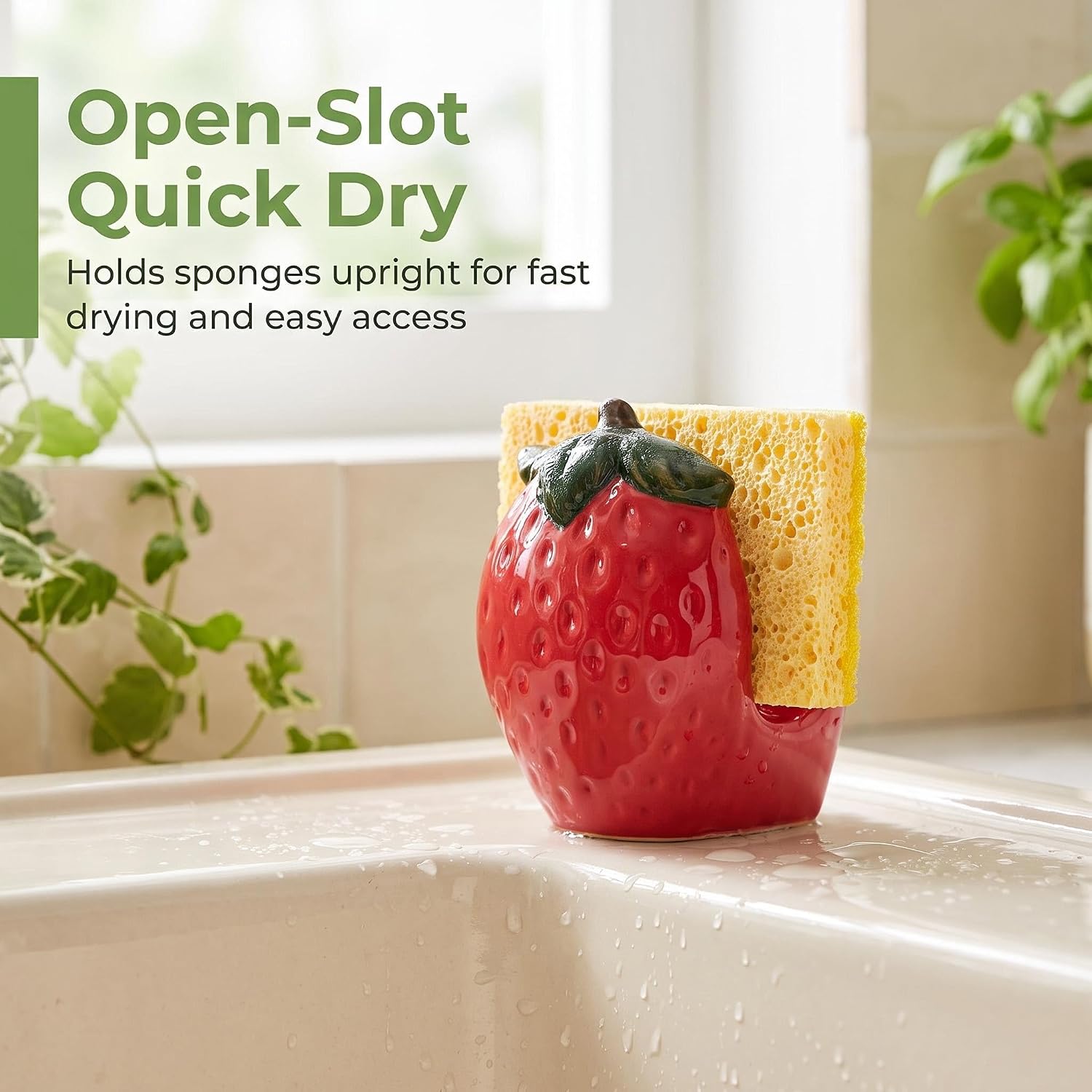Strawberry Ceramic Sponge Holder Kitchen Sink Caddy Scrub Pad Storage image 3