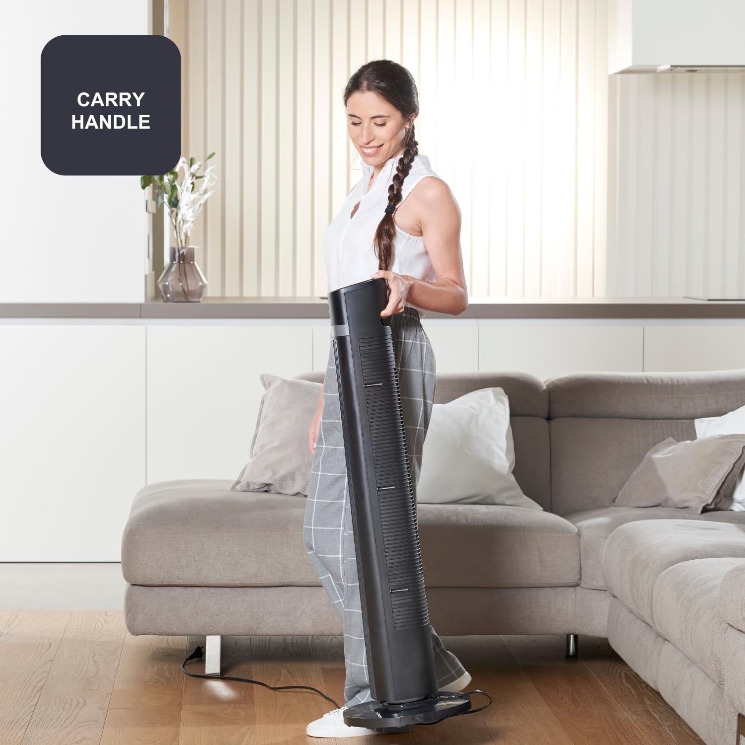 Black+Decker BXEFT50E wentylator kolumnowy 102 cm, 45 W, 4 prędkości, oscylujący, kontroler soft touch, timer 15h, pilot zdalnego sterowania, 3 tryby, cichy uchwyt, stabilna podstawa, czarny