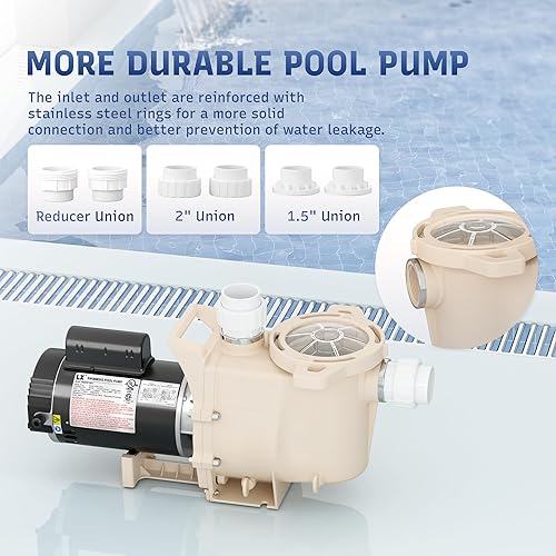 Miniatura 6 de Bomba de piscina enterrada 1HP, 6340 GPH Bomba de piscina autorecortable de alto caudal, 115V/230V, bajo ruido, potente bomba de piscina
