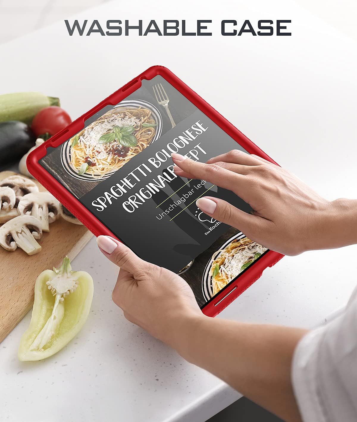 Poetic TurtleSkin Heavy Duty Case Designed for iPad Pro 12.9 2021/2020/2018 5th/4th/3rd Generation, Rugged Shockproof Drop Protection Kids Friendly Silicone Cover Case, Red