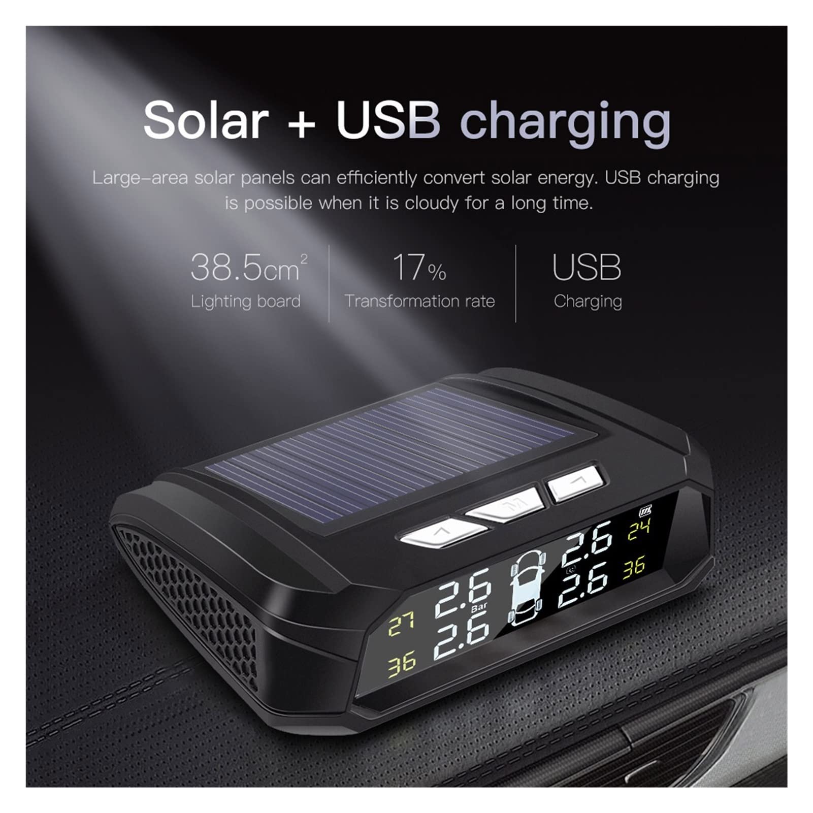 Monitoraggio della pressione dei pneumatici Solar Tpms. Sistema di monitoraggio della pressione dei pneumatici Allarme di alta temperatura con 4 sensori esterni/incorporati Monitor della pressione