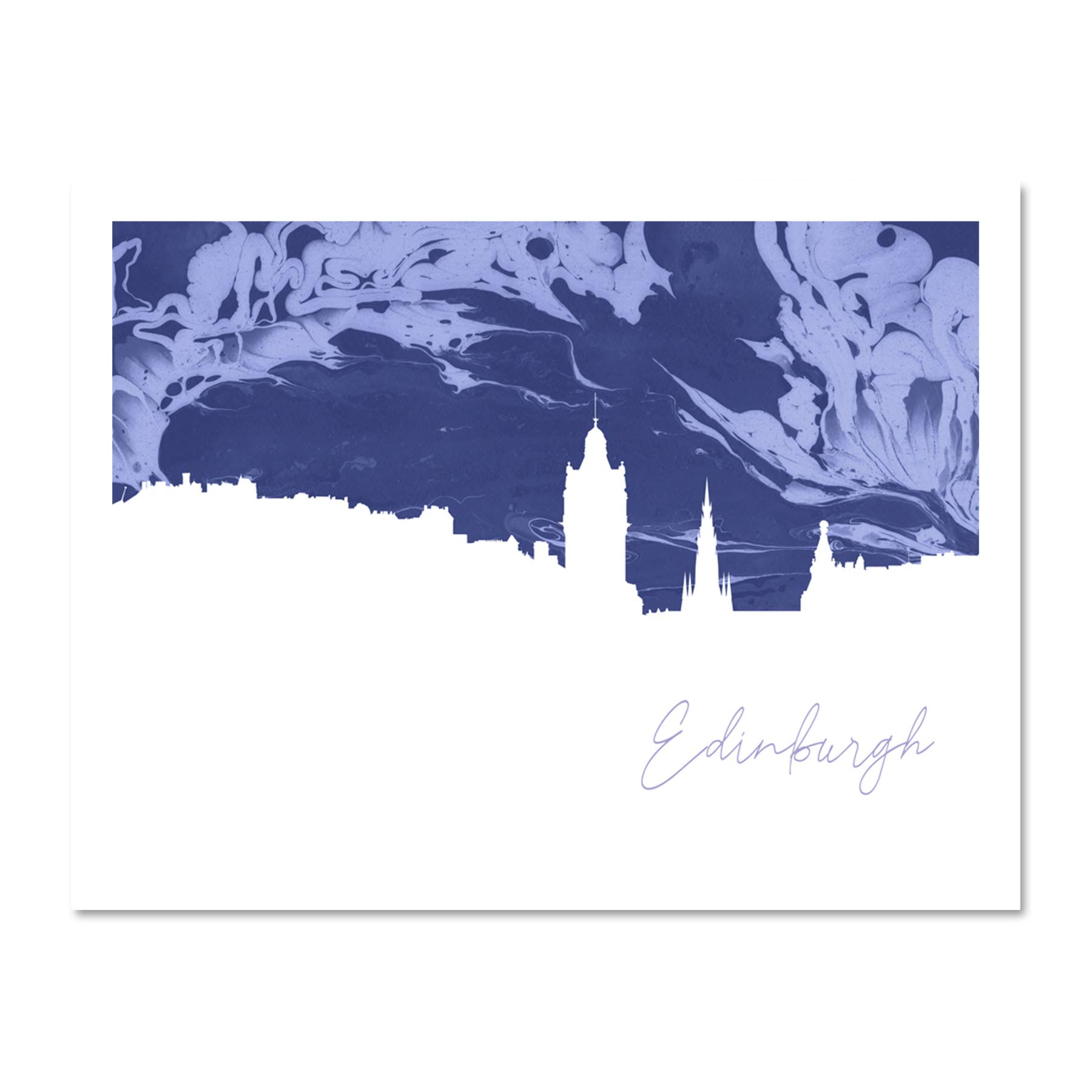 Scotland Edinburgh Cityscape Marble Blue Large Framed Art Print Poster Wall Decor 18x24 inch