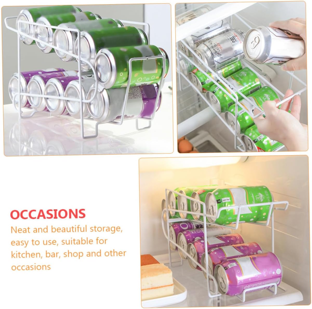 1pc Automatic Can Storage Rack for Refrigerator White Convenient Automatic Coverage Function for Home Kitchen Organization
