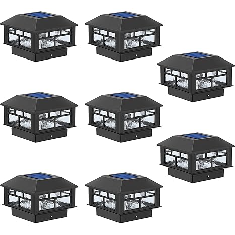 POWGDLT Solar Post Cap Lights Outdoor 10 Lumen Double LED Fence Post Solar Powered Waterproof Light for 4x4 or 5x5 Wood Posts in Patio, Deck or Garden Decoration, 8 Pack