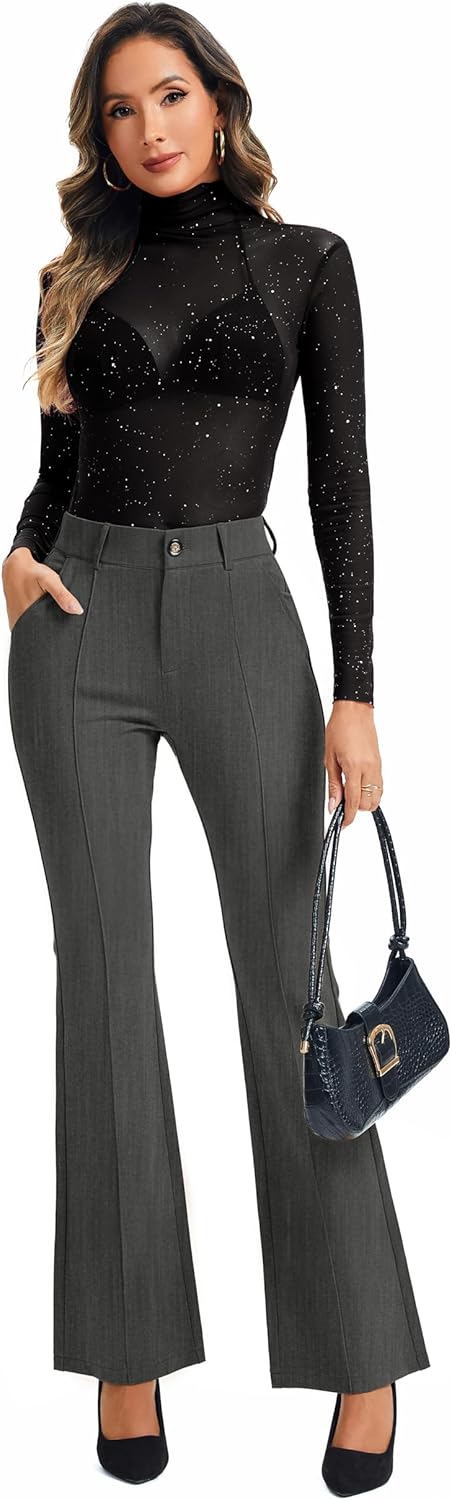 FUNYYZO Dress Work Pants Women's Stretchy Bootcut Leg Button Slacks Trousers with Pockets Casual Outfits - Image 2