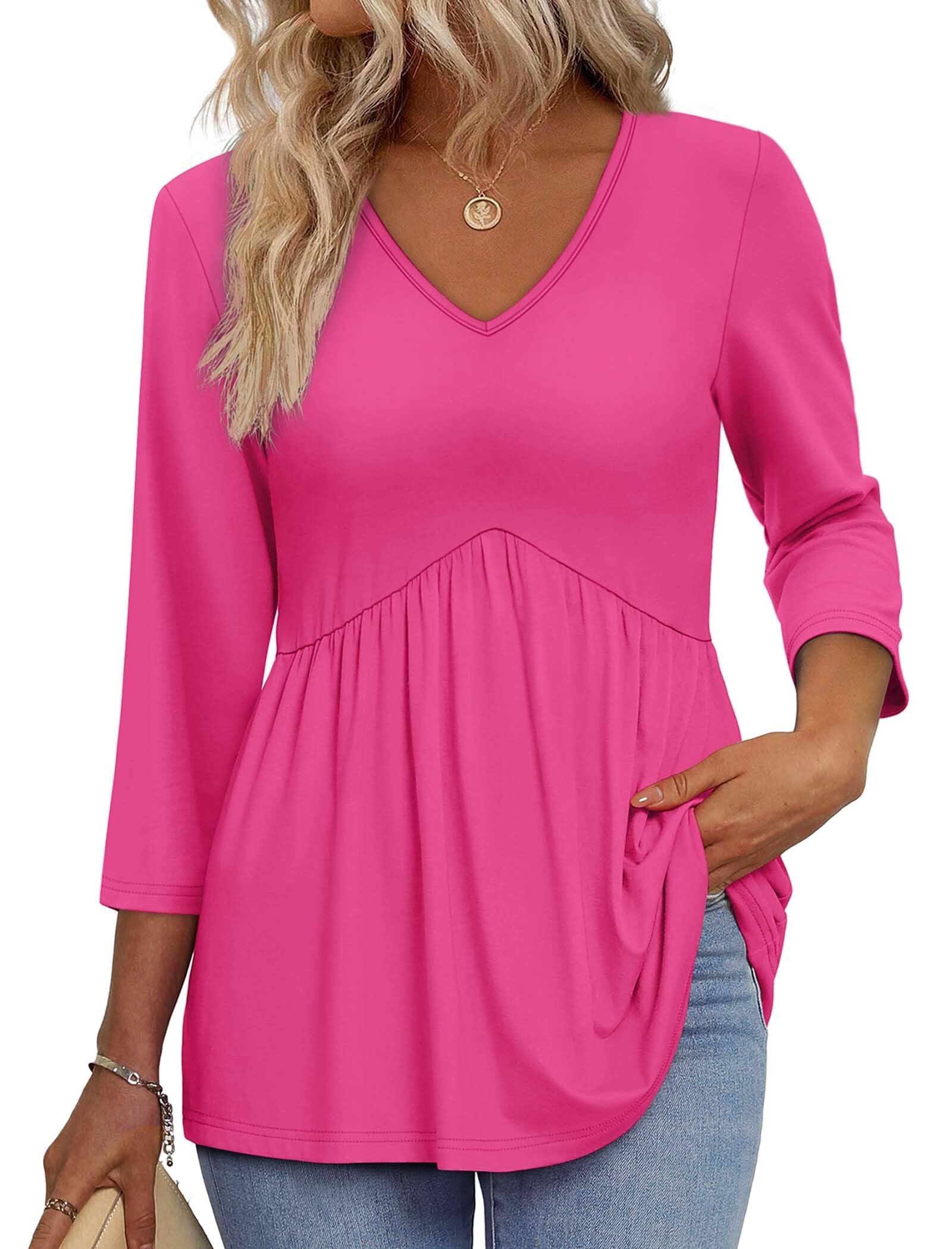 OFEEFAN 3/4 Length Sleeve Womens Tops 2026 Blouses for Women Dressy Casual Fashion Clothing V Neck Babydoll Tops Fall Outfits