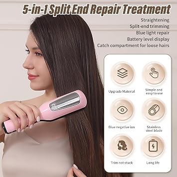 Split end Remover, Portable Mini Hair Repair Tool with Negative Ion Caring for Split Ends, Broken, Dry, Brittl, Damaged Hair Trimmer with LED Display (Pink)