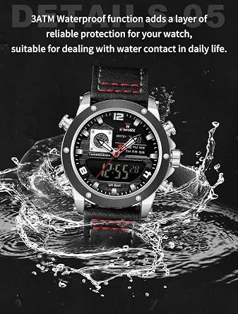NAVIFORCE Dual Display Watches for Men Leather Luxury Military Waterproof Watch Men Casual Sport Digital Watch