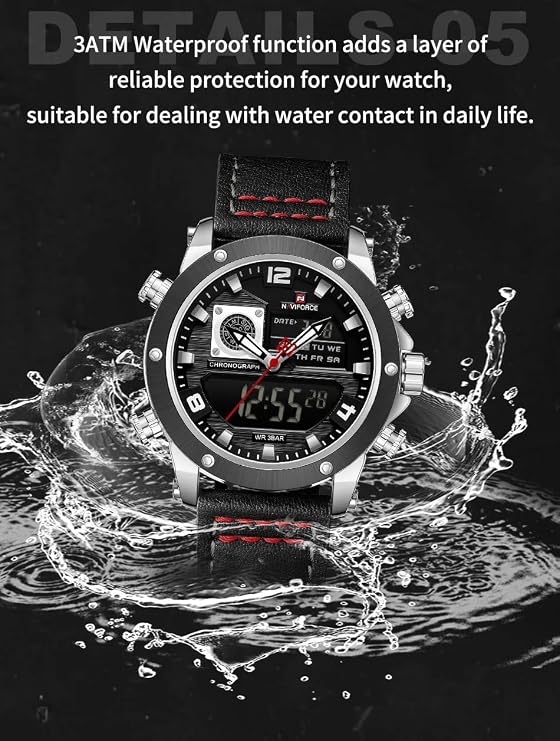 NAVIFORCE Dual Display Watches for Men Leather Luxury Military Waterproof Watch Men Casual Sport Digital Watch