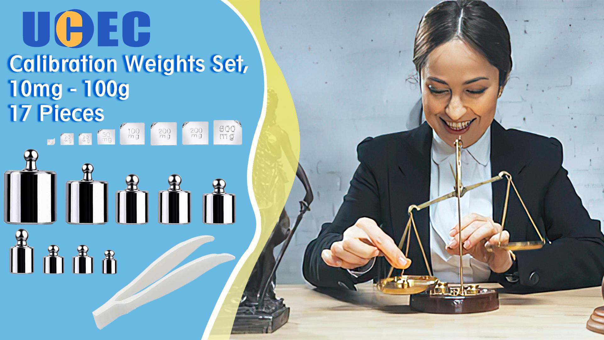 Image of UCEC Calibration Weights for Digital Scale, 10mg - 100g Gram Weights Kit, Precision Stainless Steel Balance Scale Calibration Weight Set with Tweezers for Lab Educational Science (Pack of 2)
