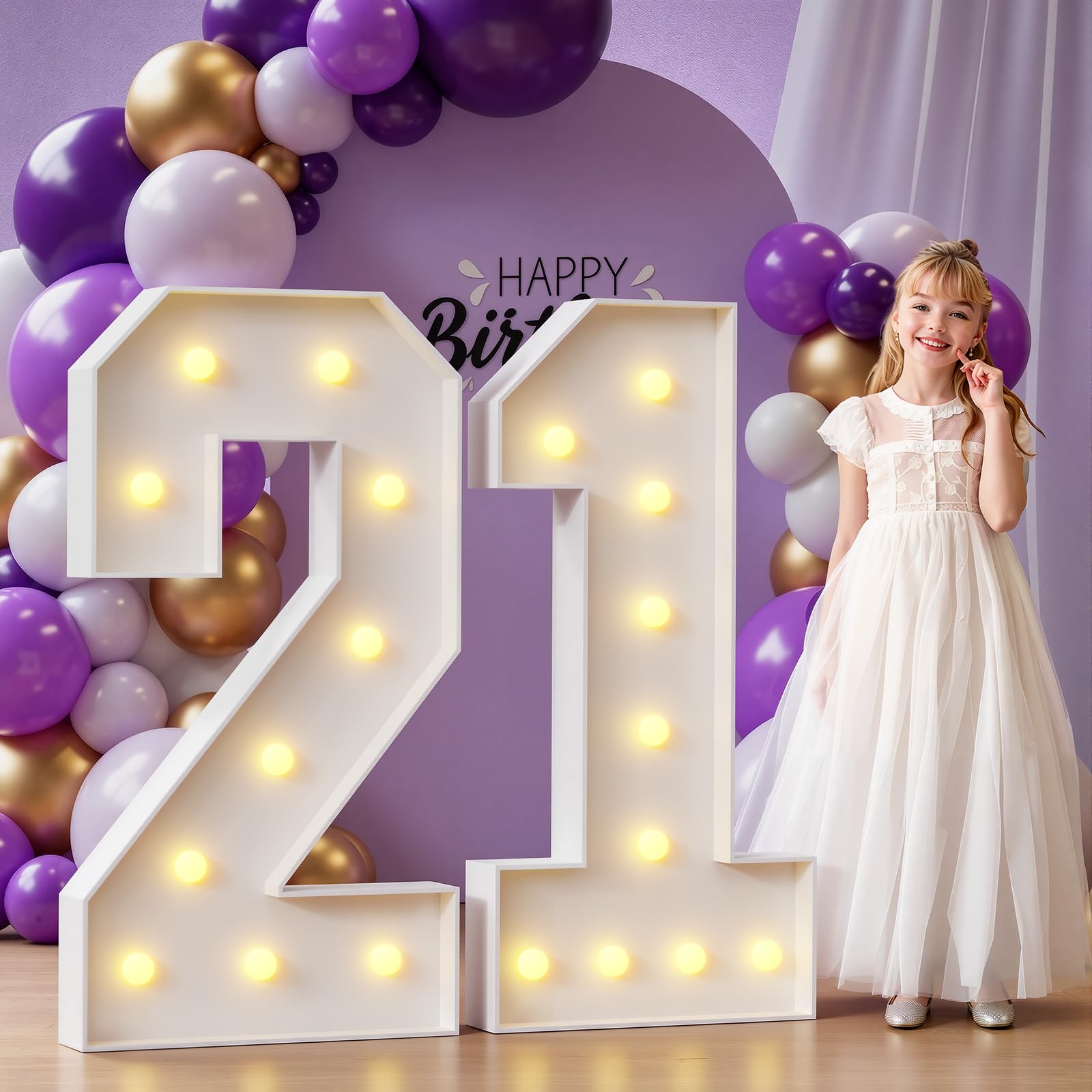 Namiot podświetlany numer 21, 102 cm, duże dekoracje urodzinowe, dekoracja imprezowa, biała dekoracja rocznicowa, z ciepłymi światłami, dla chłopców, dziewcząt, dzieci, nastolatków, dorosłych
