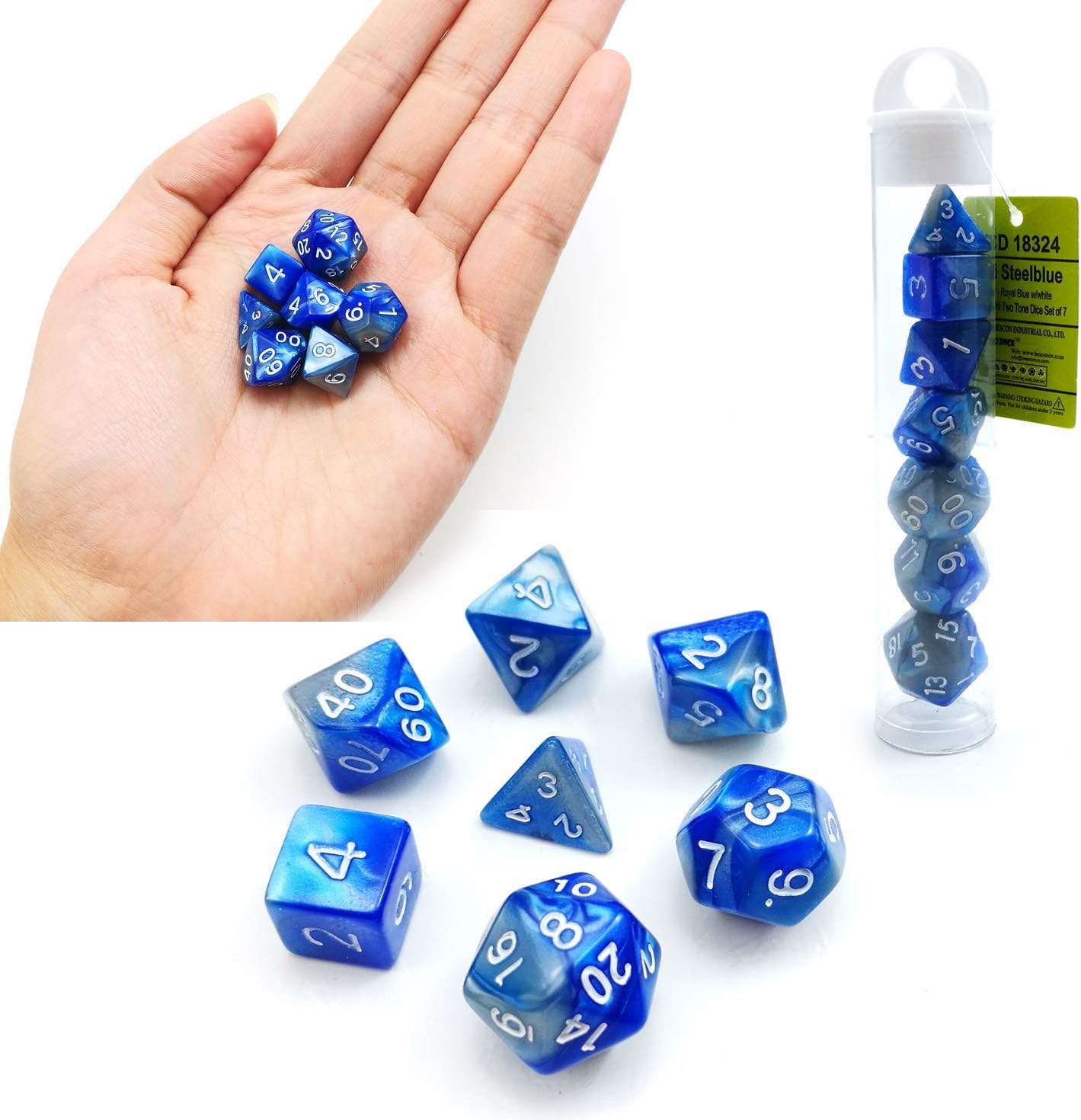 Bescon Mini Translucent Polyhedral RPG Dice Set 10MM, Small RPG Dice Set D4-D20 in Tube Packaging, Assorted Colored of 42pcs (7X6