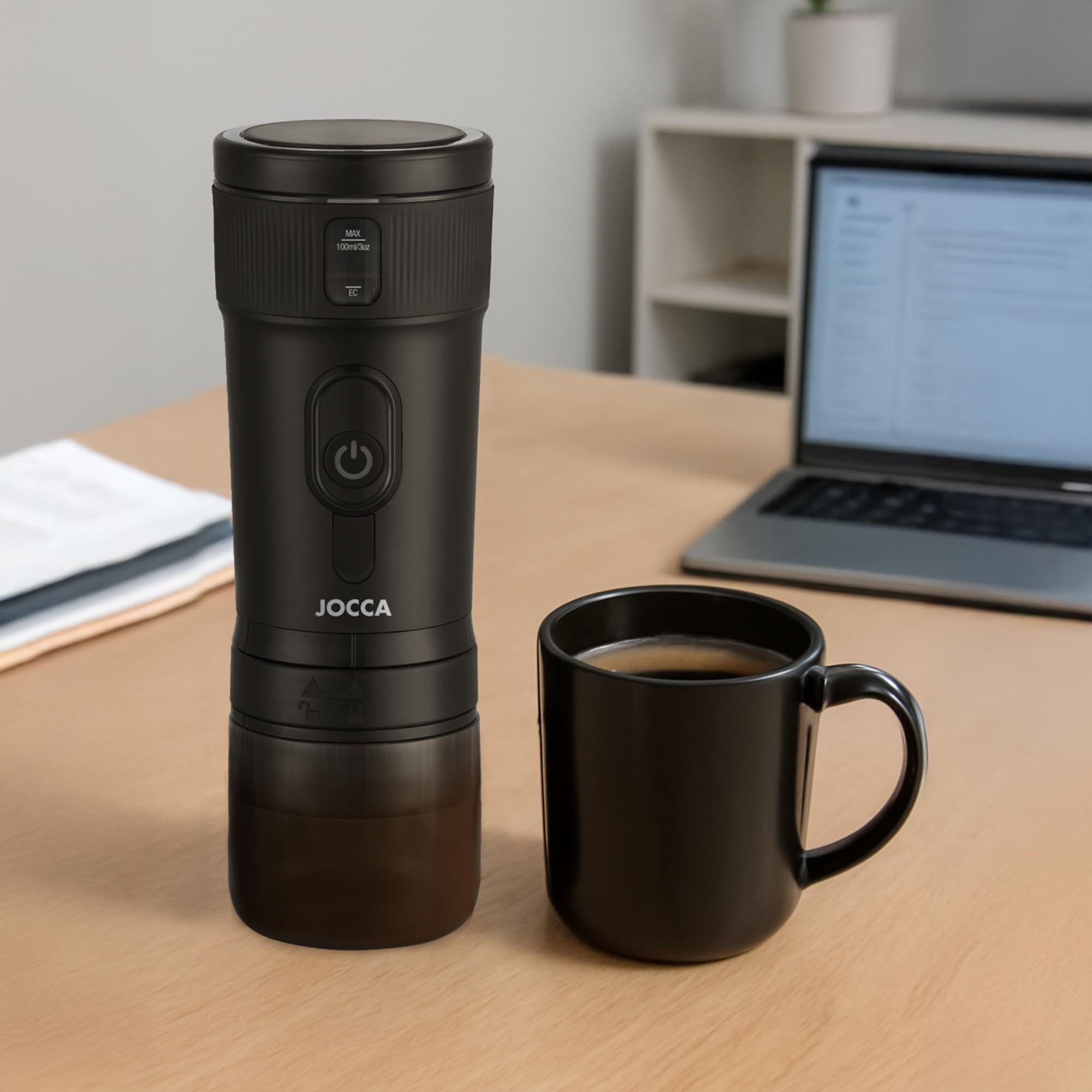 Jocca – Cafetera Portátil 3 en 1 | Compatible con Cápsulas Nespresso, Dolce Gusto y Café Molido | 15 Bares, Batería 2600mAh, Calentador 100W, USB-C, 100ml, Café Caliente en 8 Minutos