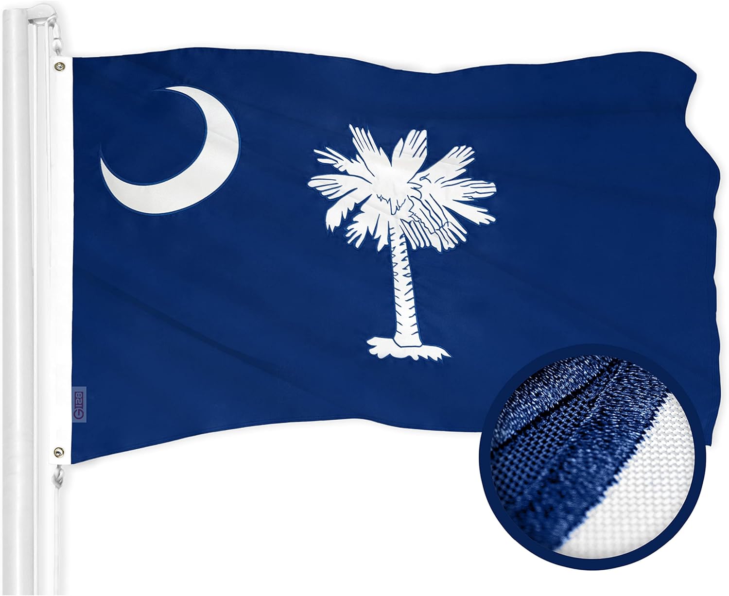 G128 South Carolina State Flag | 3x5 Ft | ToughWeave Series Embroidered 300D Polyester | Embroidered Design, Indoor/Outdoor, Brass Grommets