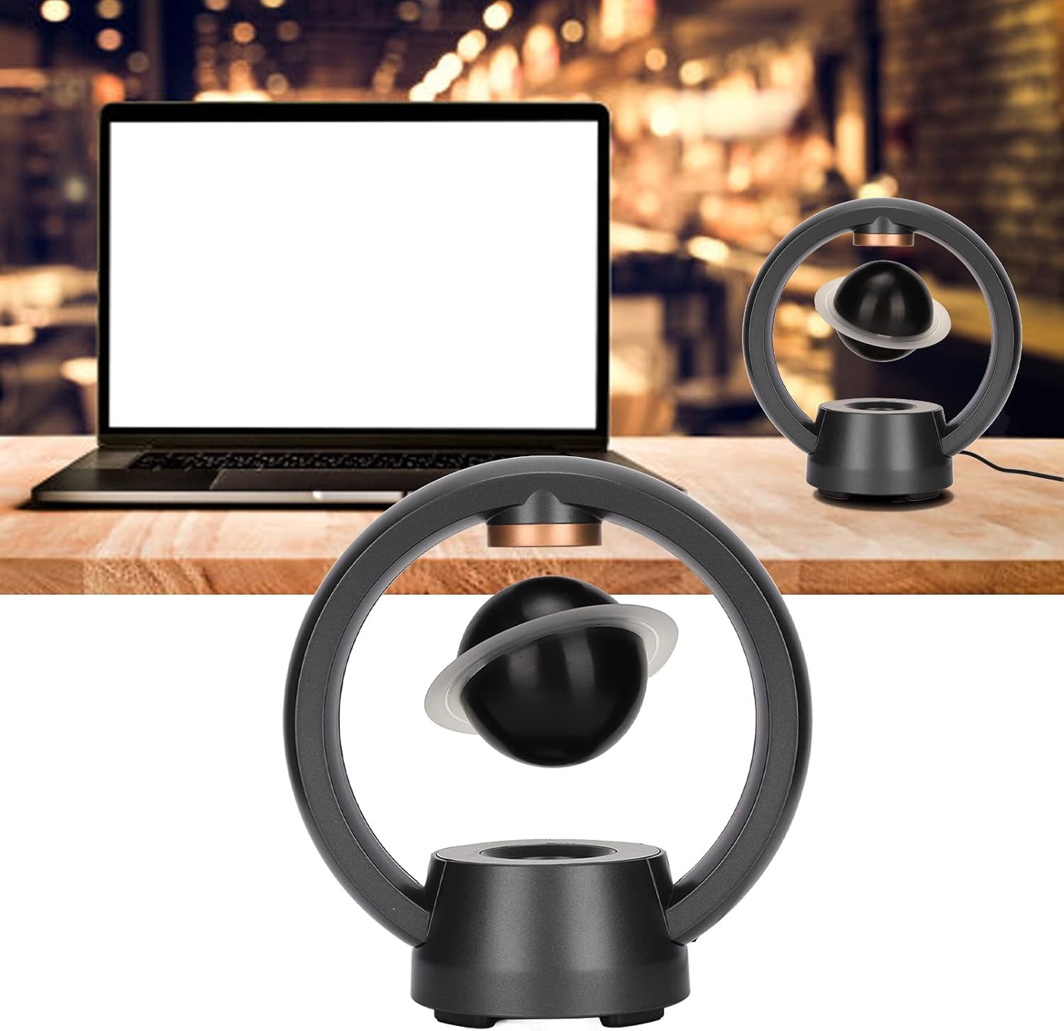 banapoy Magnetic Levitating 3D Speaker, Bluetooth 5.0, Black, Modern Tech Style, 3D Spatial Audio, 24W, 49ft Range, 500mAh Battery, 1 Year