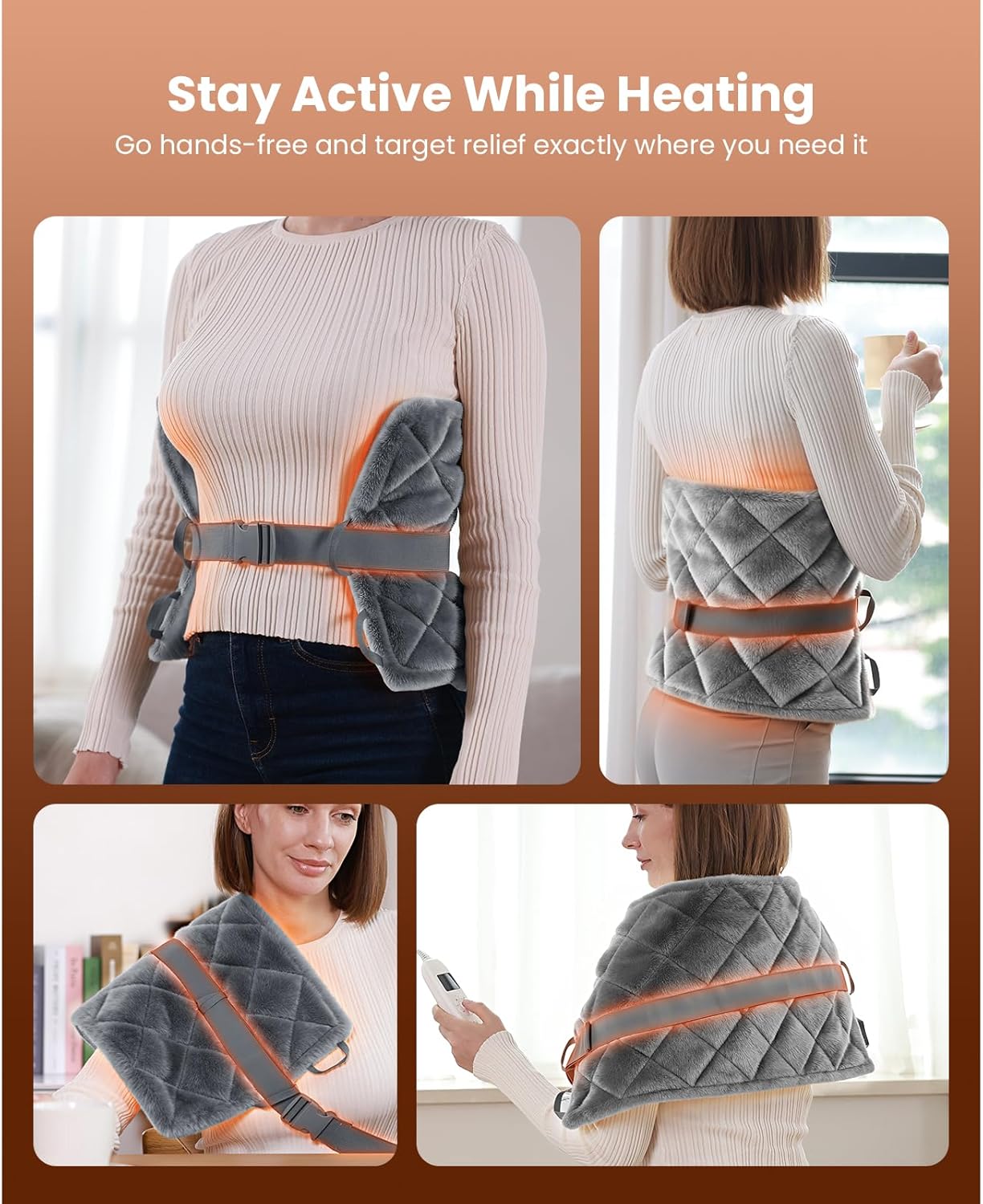 BOB AND BRAD Far Infrared Weighted Heating Pad for Back Pain Relief, Electric Heat Pad for Cramps, Knee, Neck & Shoulder, Moist Heat Therapy & Hands-Free Strap, FSA-HSA Eligible, Gift for Women Men - Image 5