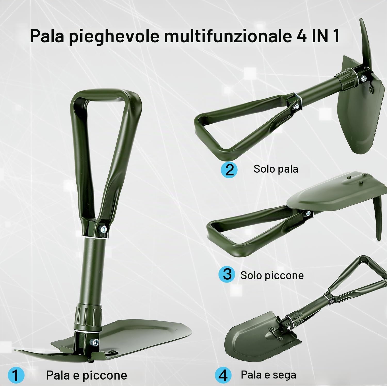 Pieghevole Pala 58cm, Pala da neve, Strumento Di Trincea In Acciaio Ad Alto Tenore Di Carbonio 50#, Pala Da Campeggio Pieghevole Militare,Portatile Vanga, Per Campeggio, Escursionismo, Attivit, Car