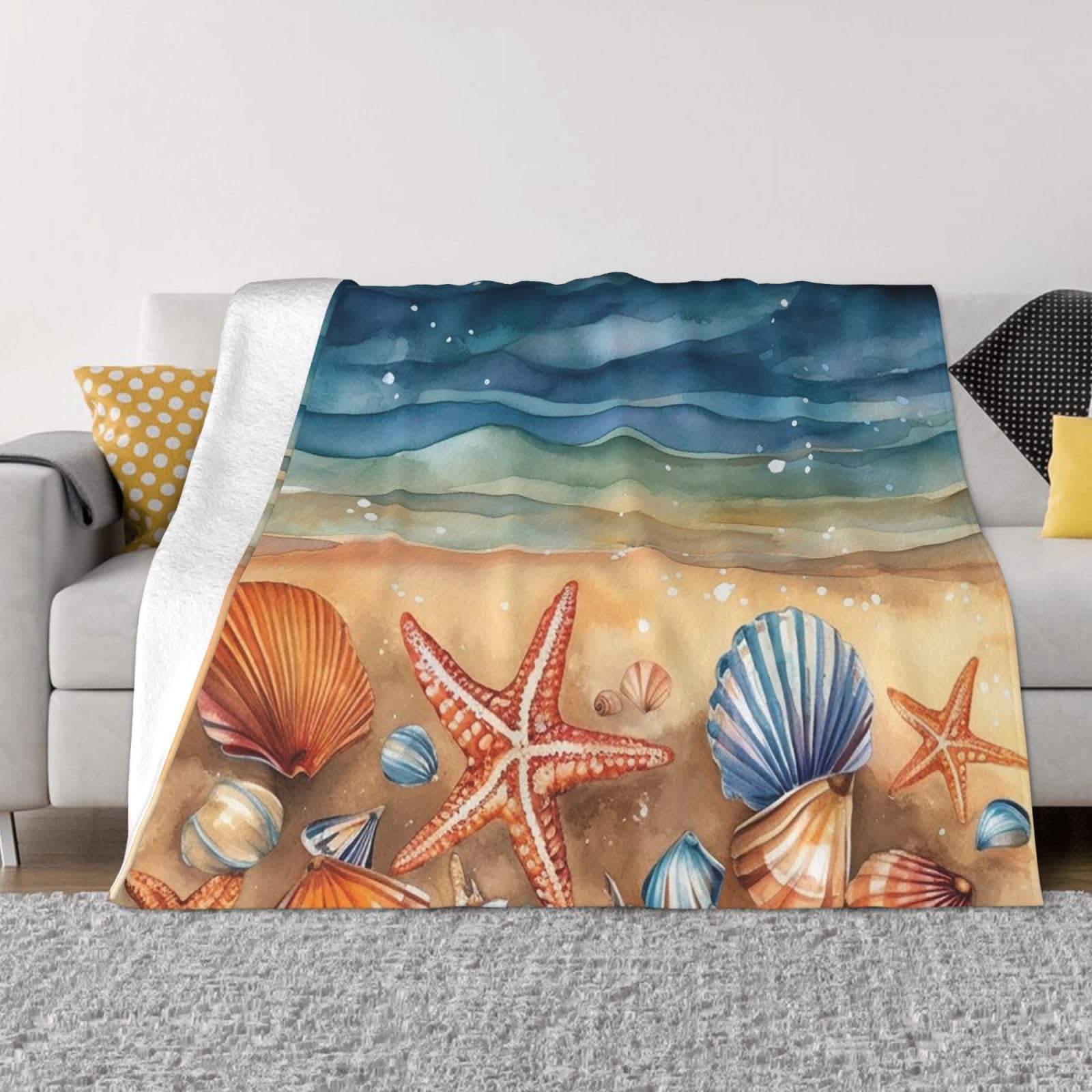 Couverture de voyage légère à imprimé aquarelle marin, plaid confortable pour vos soirées canapé