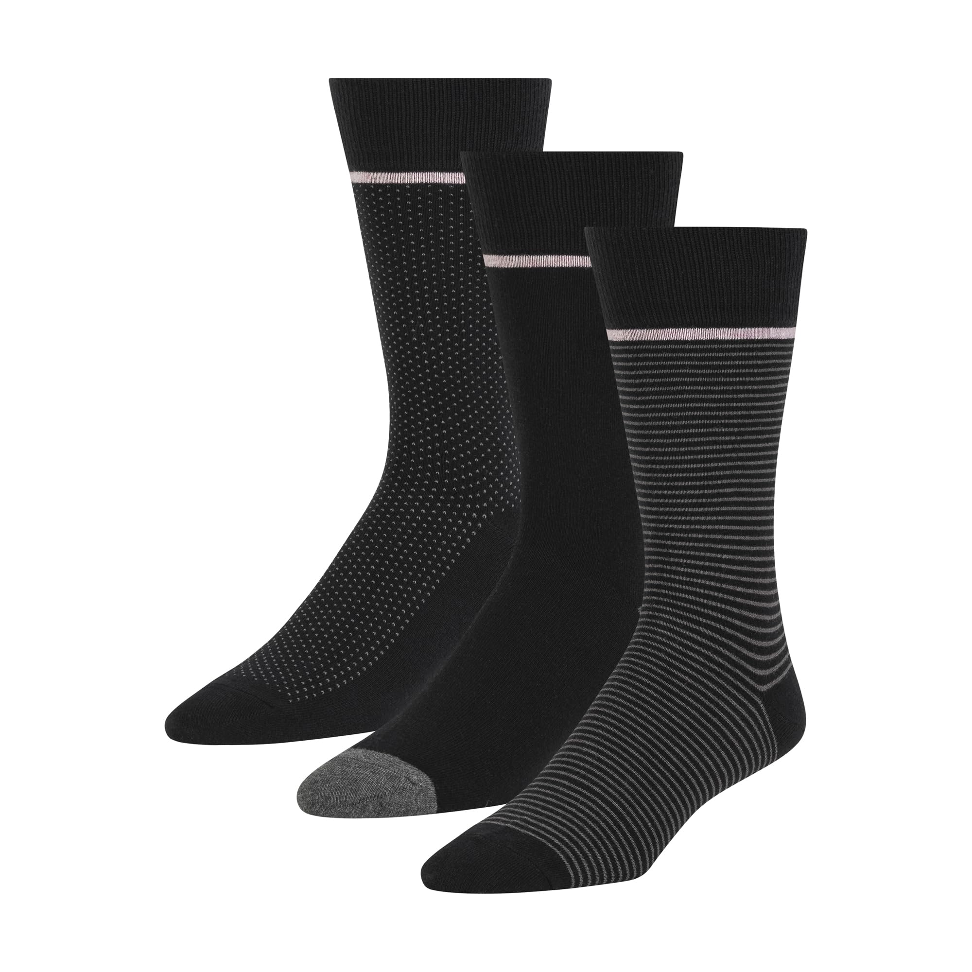 Ted Baker Men's 3 Pack Crew Dress Socks, Black Pattern, One Size