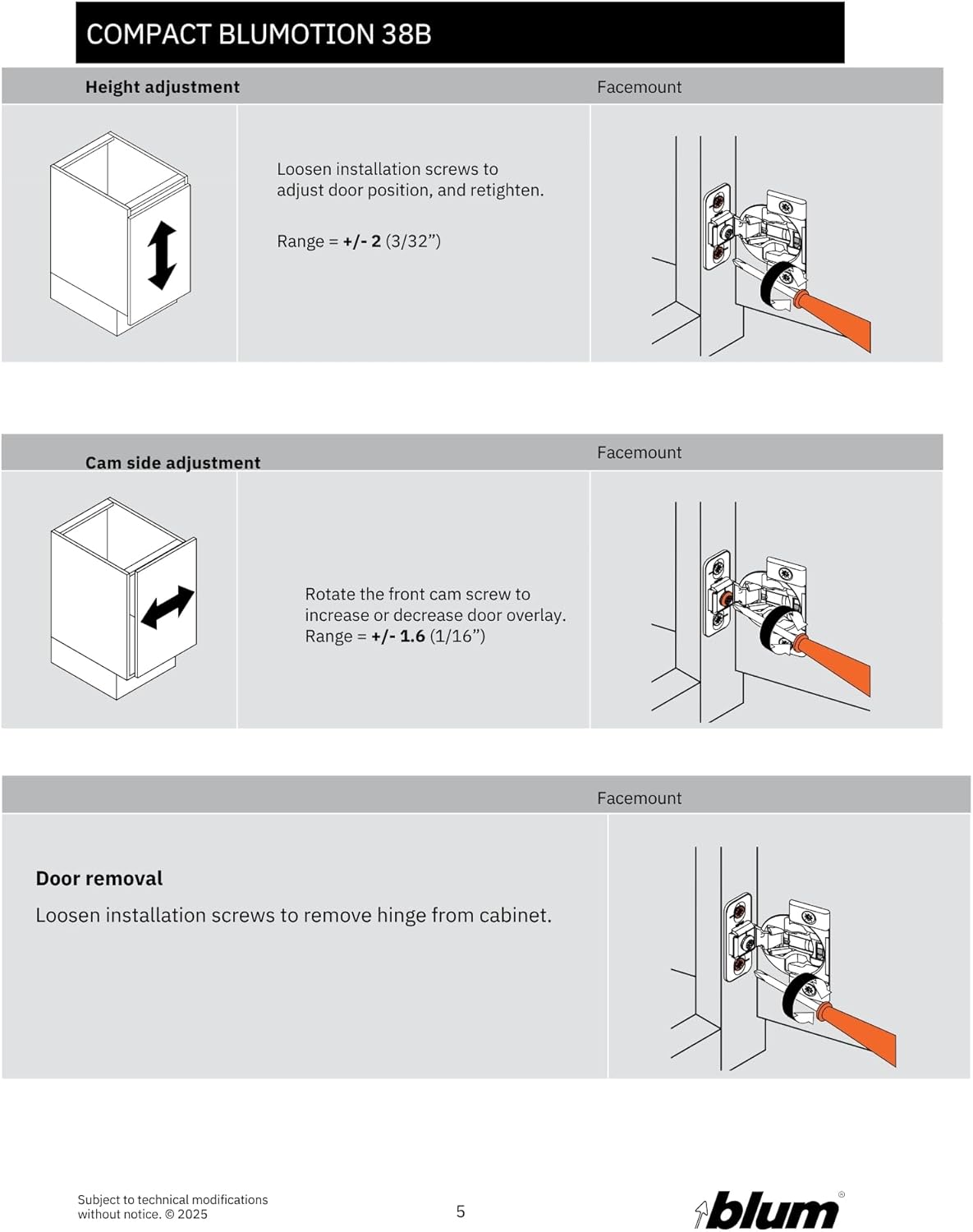 Blum Compact Soft-Close Bluemotion Variable 1-3/8" Overlay Hinge (4 Hinges)