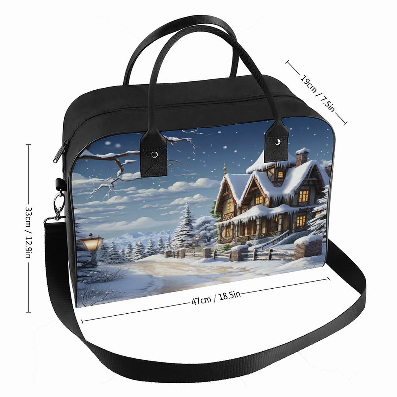Christmas Winter Happy Scene Laptop Tote Bag Casual Travel Handbag Multi Pocket Shoulder Bags for Work Travel