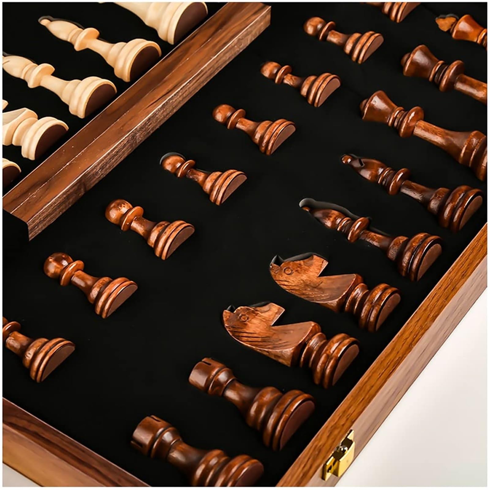 Scacchi Set di scacchi pieghevole in legno da 15" con contenitore, scacchiera portatile da torneo for adulti, regalo da viaggio