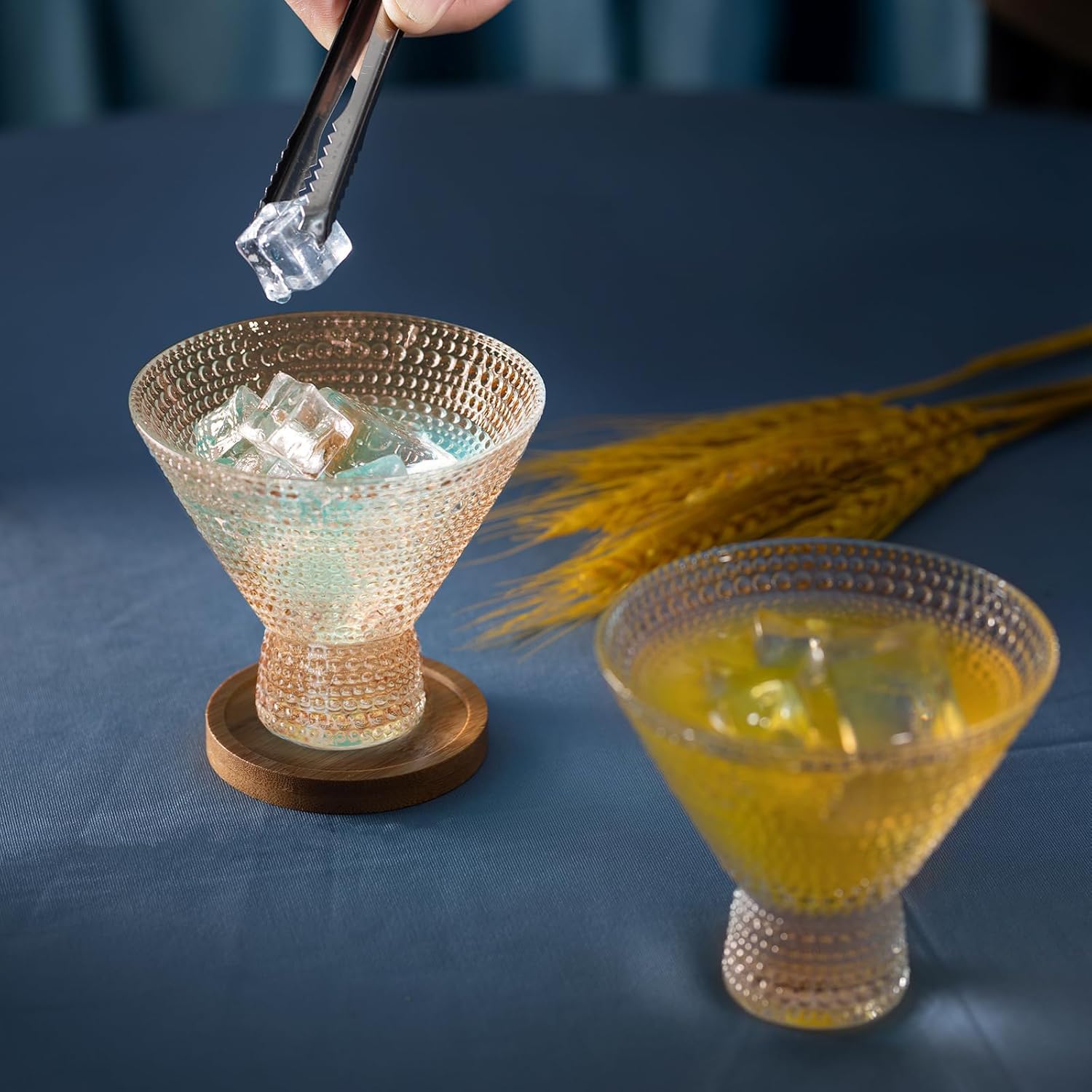 Stemless Vintage Martini Glasses 8Oz Set Of 6 Hobnail Vintage Cocktail Glassware, Cute Stemless Margarita Cups For Cosmopolitan, Manhattan, Champagne, Party, Bar Gifts, Amber