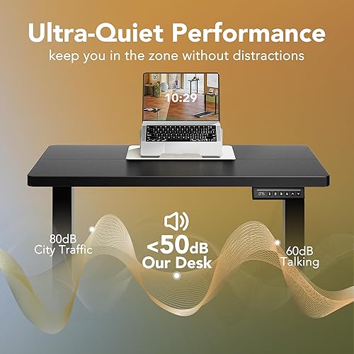 Vista 7 de HUANUO - Escritorio eléctrico de pie de 48 x 24 pulg, altura ajustable, 4 ajustes de memoria, gancho p/auriculares, administrador de cables, Negro
