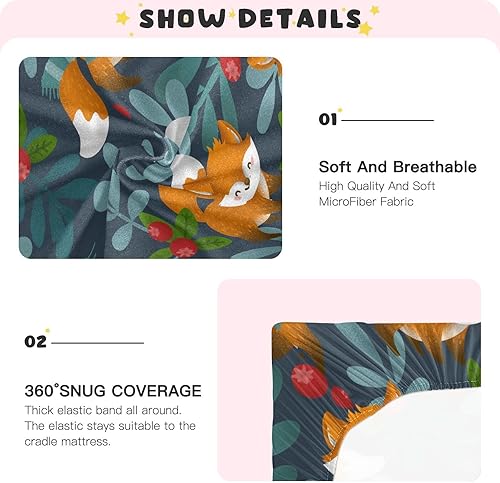 Miniatura 5 de Sábanas de cuna de zorro de bosque de invierno para bebé, sábanas suaves y transpirables para cuna, lavables a máquina, sábanas de paquete y juego